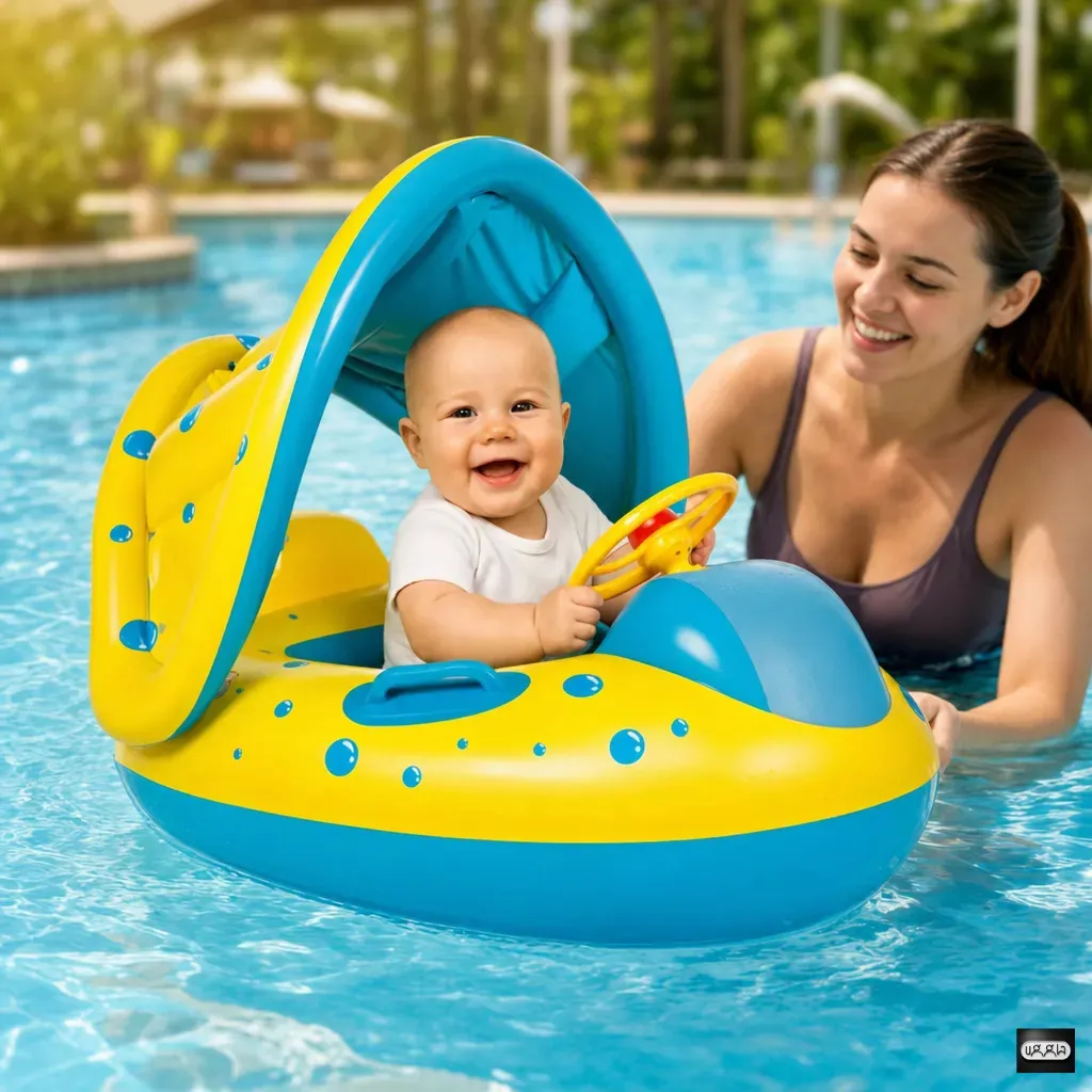 Boia Inflável Bote. Para Bebê Proteção do sol removivel,  Assento Ergonômico, Flutuante Com Alça. PVC, 70cm, 6 Meses a 3 Anos Peso Máximo 15 kg
