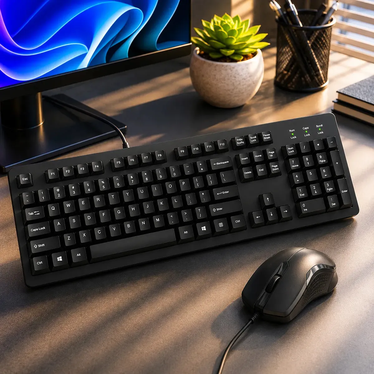 Kit Combo Teclado e Mouse com Fio Usb Cor Preto Layout Abnt2