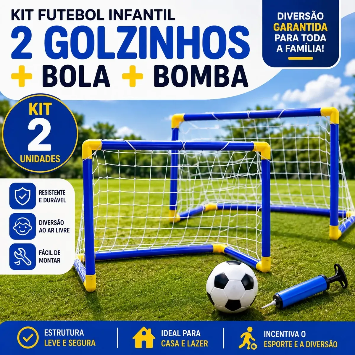 Kit 2 Golzinho Travinhas Futebol Infantil Com Bola e Bomba
