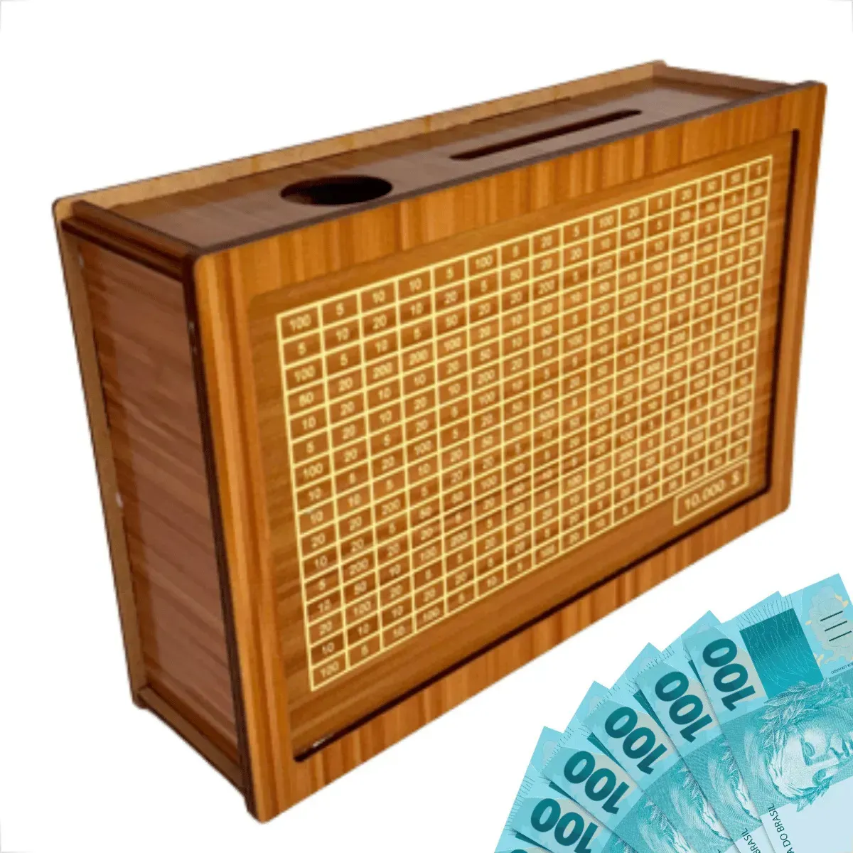  Cofre Desafio Woodbox Cofrinho 10mil. Metodo Japones Material Madeira Adesivado