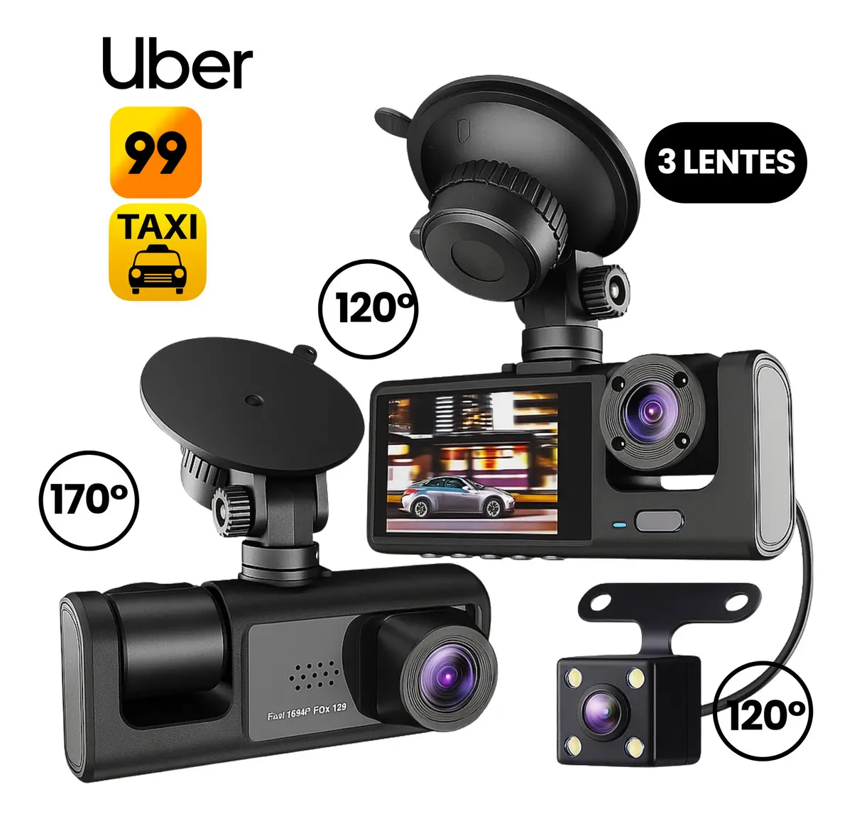 3 Câmera Wifi Automotiva Veicular. Com Hd Noturna 1080p Icarbonx