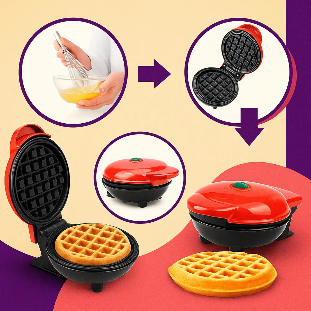 Mini Máquina De Fazer Waffle Panqueca Elétrica Portátil 110v
