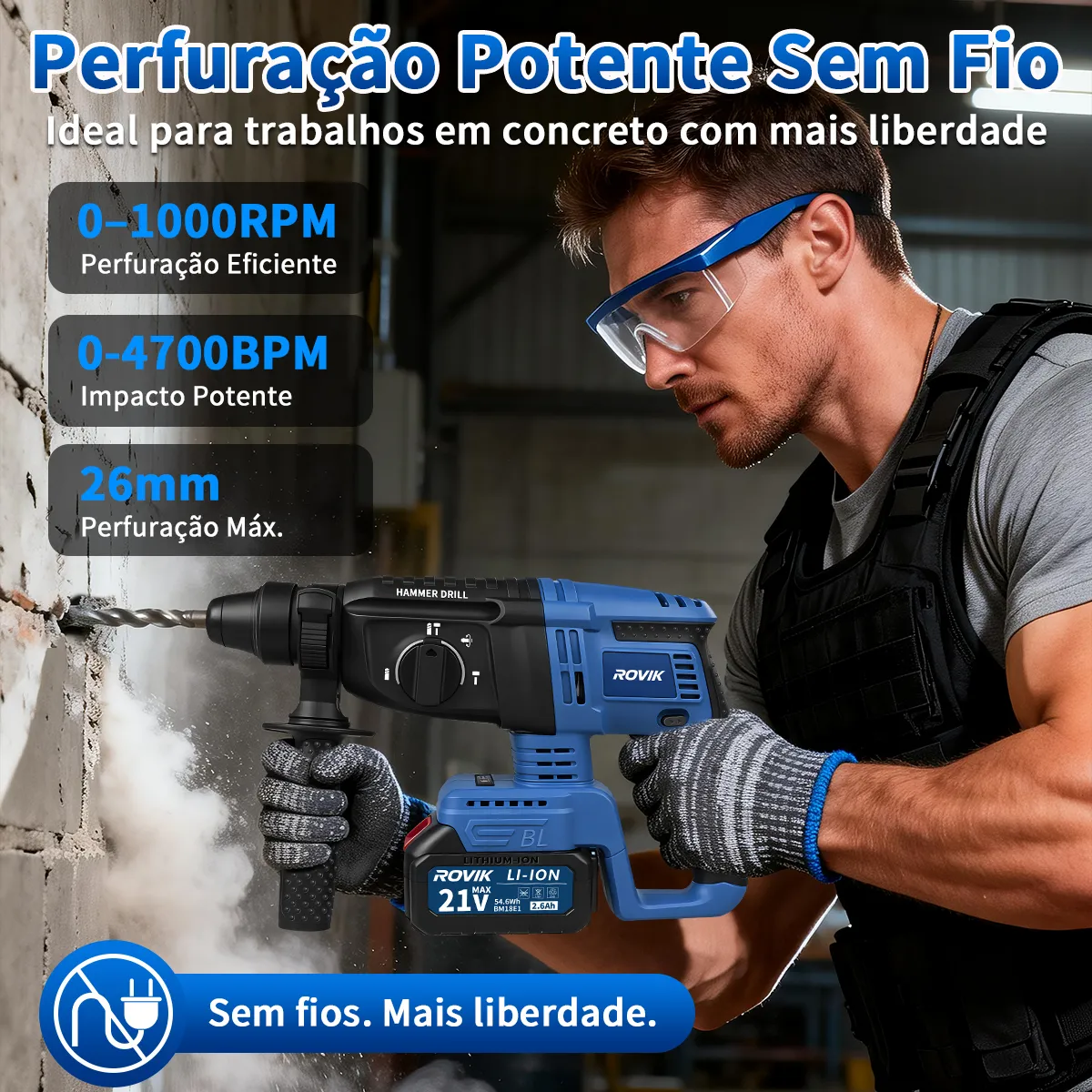 Martelete Brushless Rotativo Rompedor Com MALETA, 2 Baterias + ACESSÓRIOS! iMPERDÍVEL!