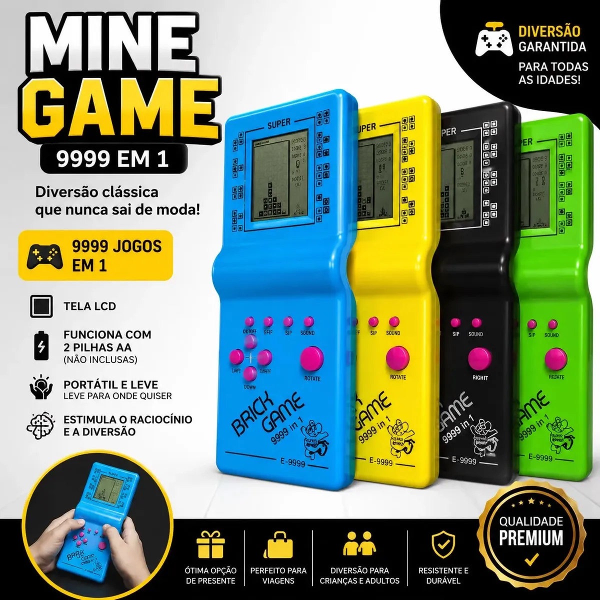 9999 Em 1 Mini Game Retro Clássico Arcade Videogame Portátil