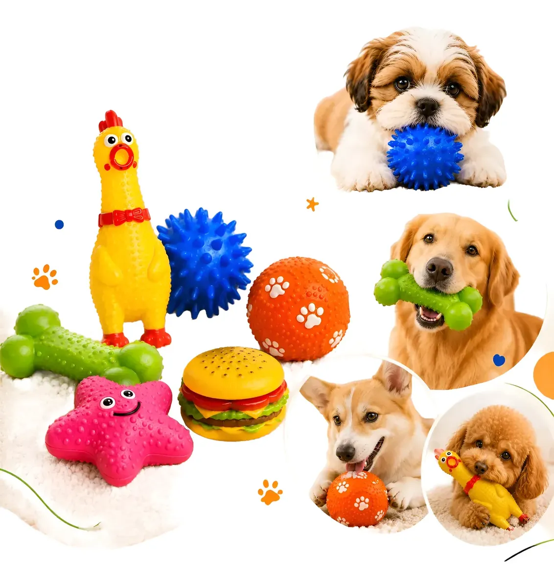Kit 06 Brinquedos Para Cachorro Com  Mordedor Pet