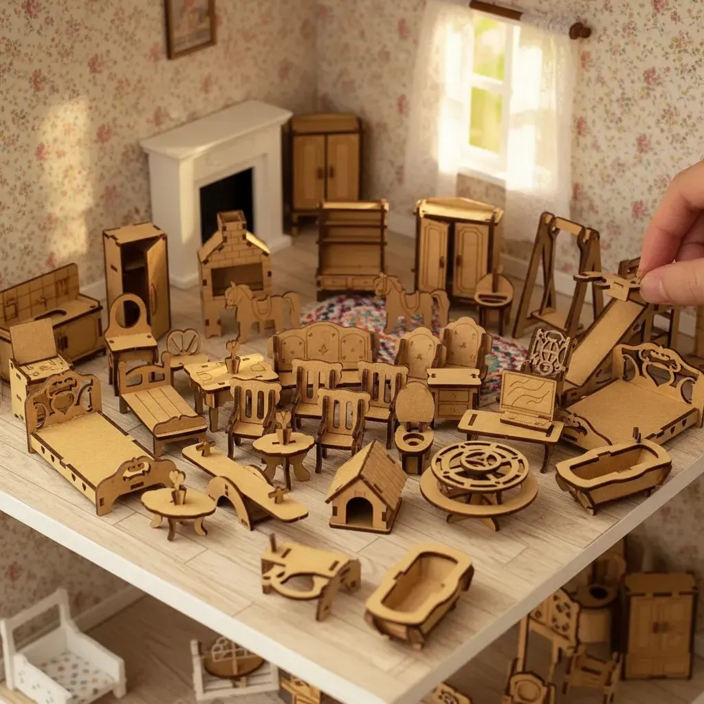 Kit Mini Móveis Para casa de Bonecas - MDF Criativa