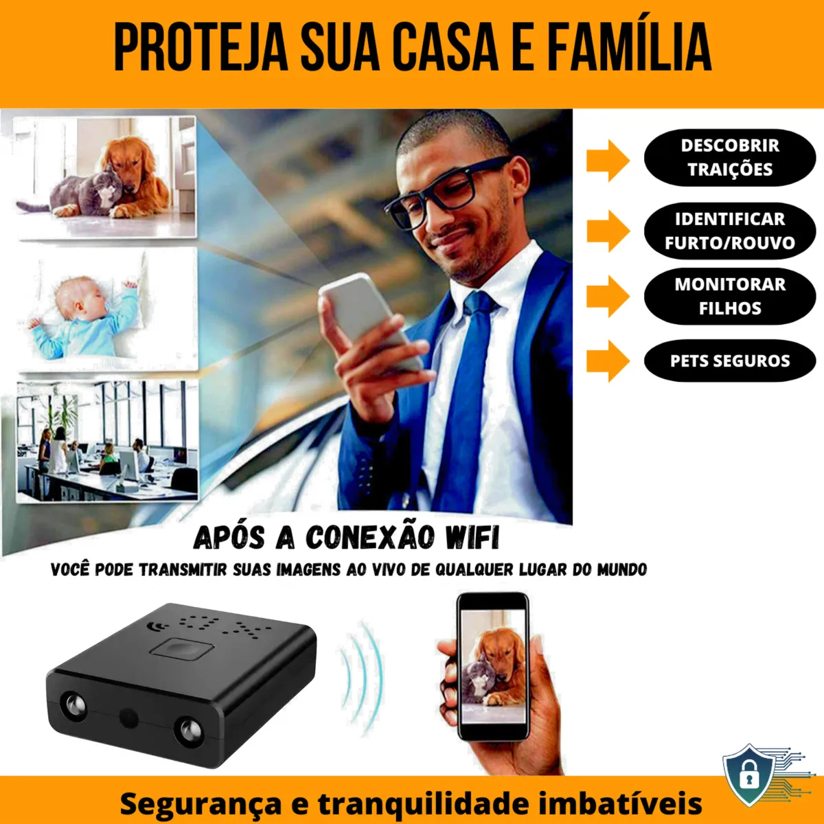 Mini Câmera Segurança Xd Espiã Micro Escondida Filma Audio Preta