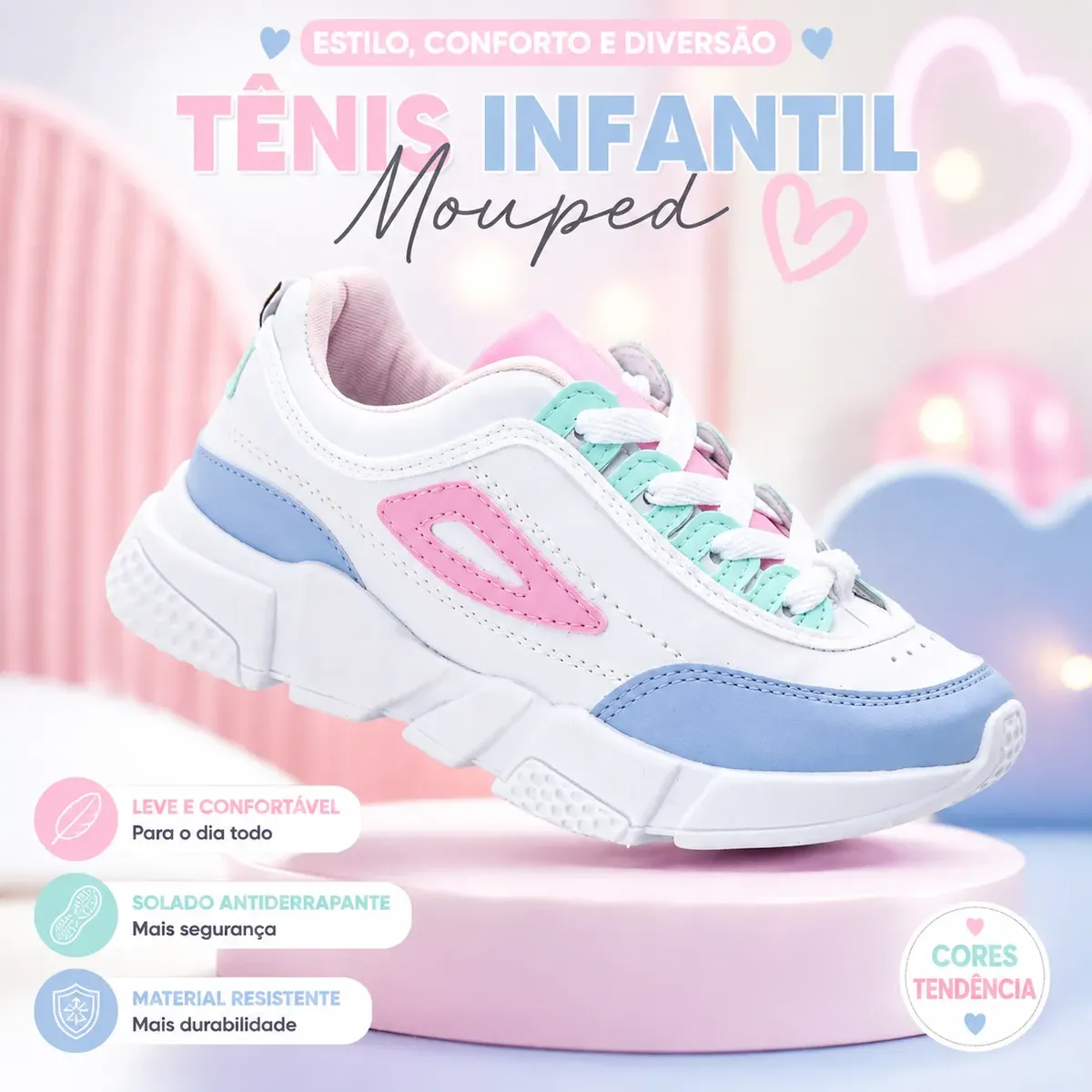 Tênis Infantil Feminino Menina Colorido Blogueira Casual
