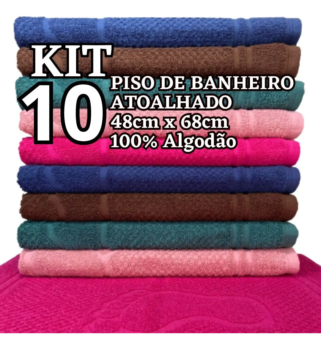 Kit 10 Toalhas De Piso Chão Tapete Para Banheiro 48x68cm Pé