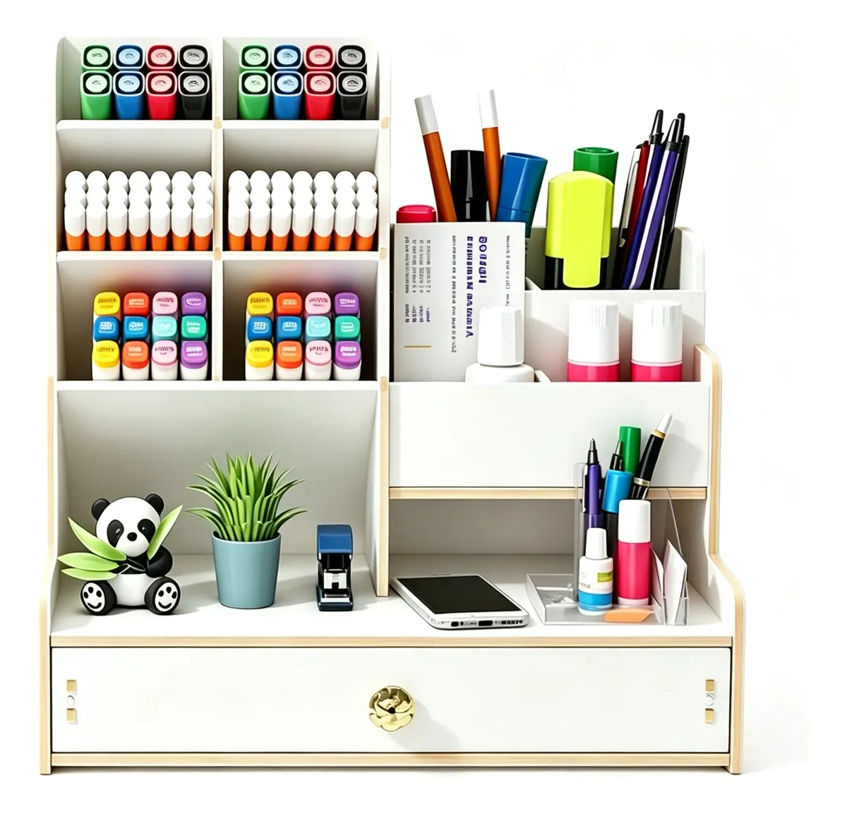 Organizador De Mesa Escritório Mdf Com Gaveta Para Canetas