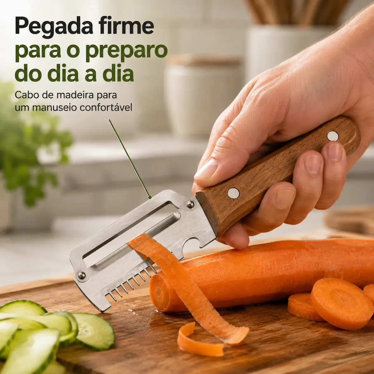 Fatiador Descascador Multifuncional 3 em 1 Legume Verdura Aço Inox Couve fininha abridor de lata