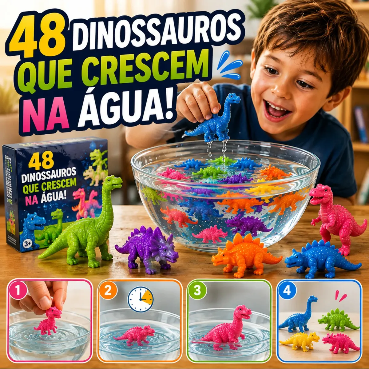 Kit 48 Dinossauros que crescem na Água.Brinquedo Interativo Infantil. Surpresa Coloridos Lembrancinha Festa - Marca Smalltoys
