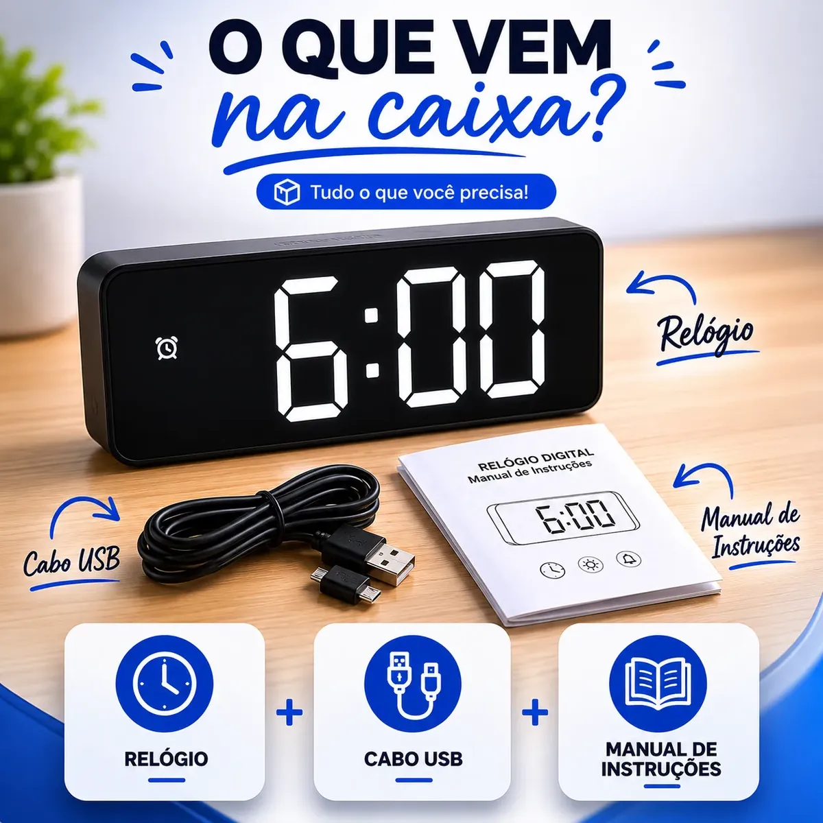 Relógio Digital Led de mesa. Com Despertador, Data, Alarme, Temperatura