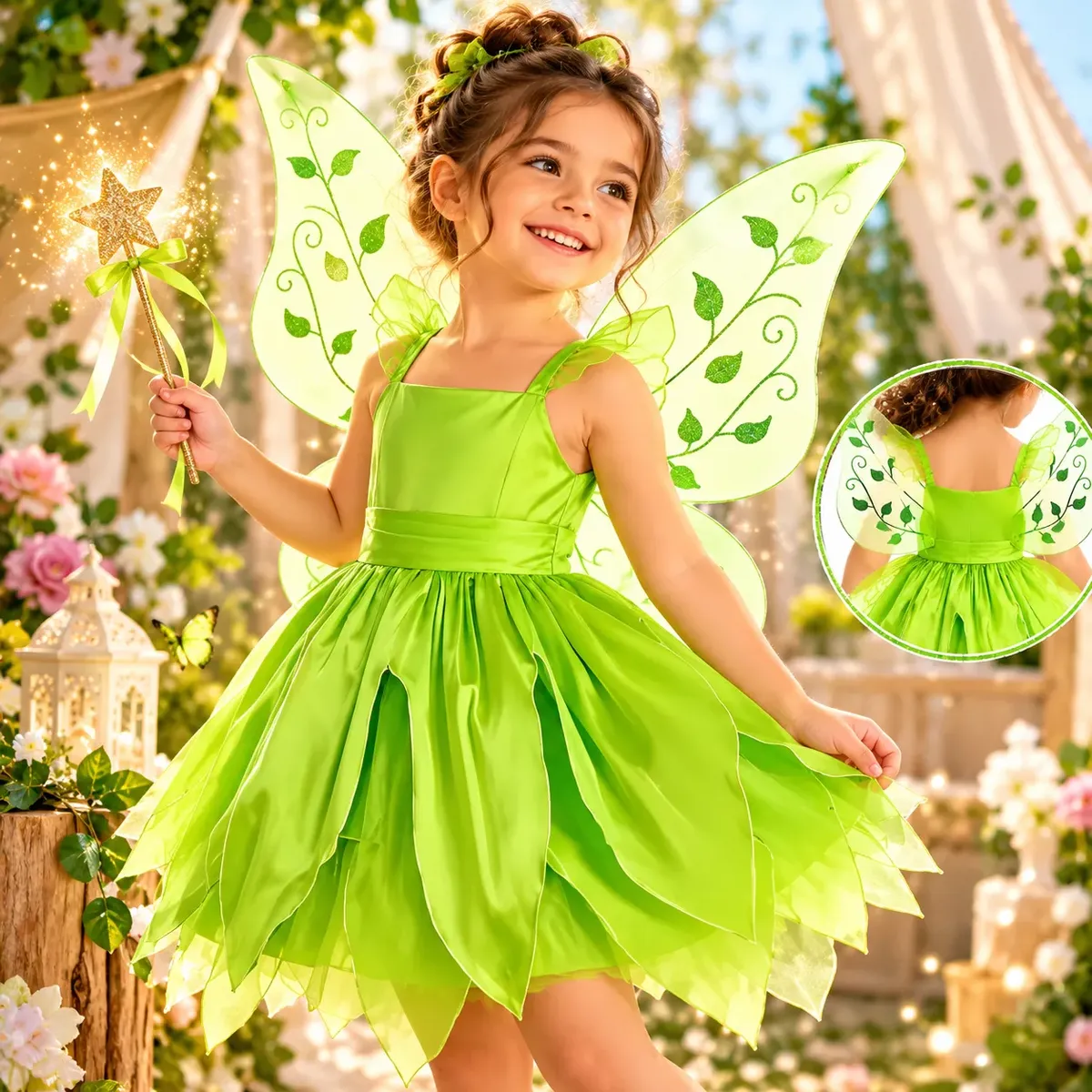 Fantasia Sininho Infantil Menina Vestido E Asas Carnaval