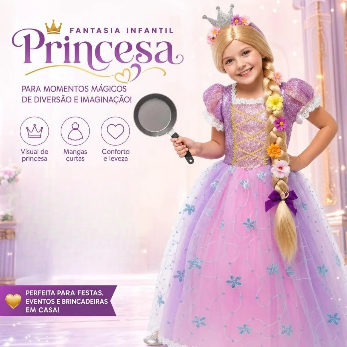 Fantasia Rapunzel Vestido Luxo Infantil Menina Princesas