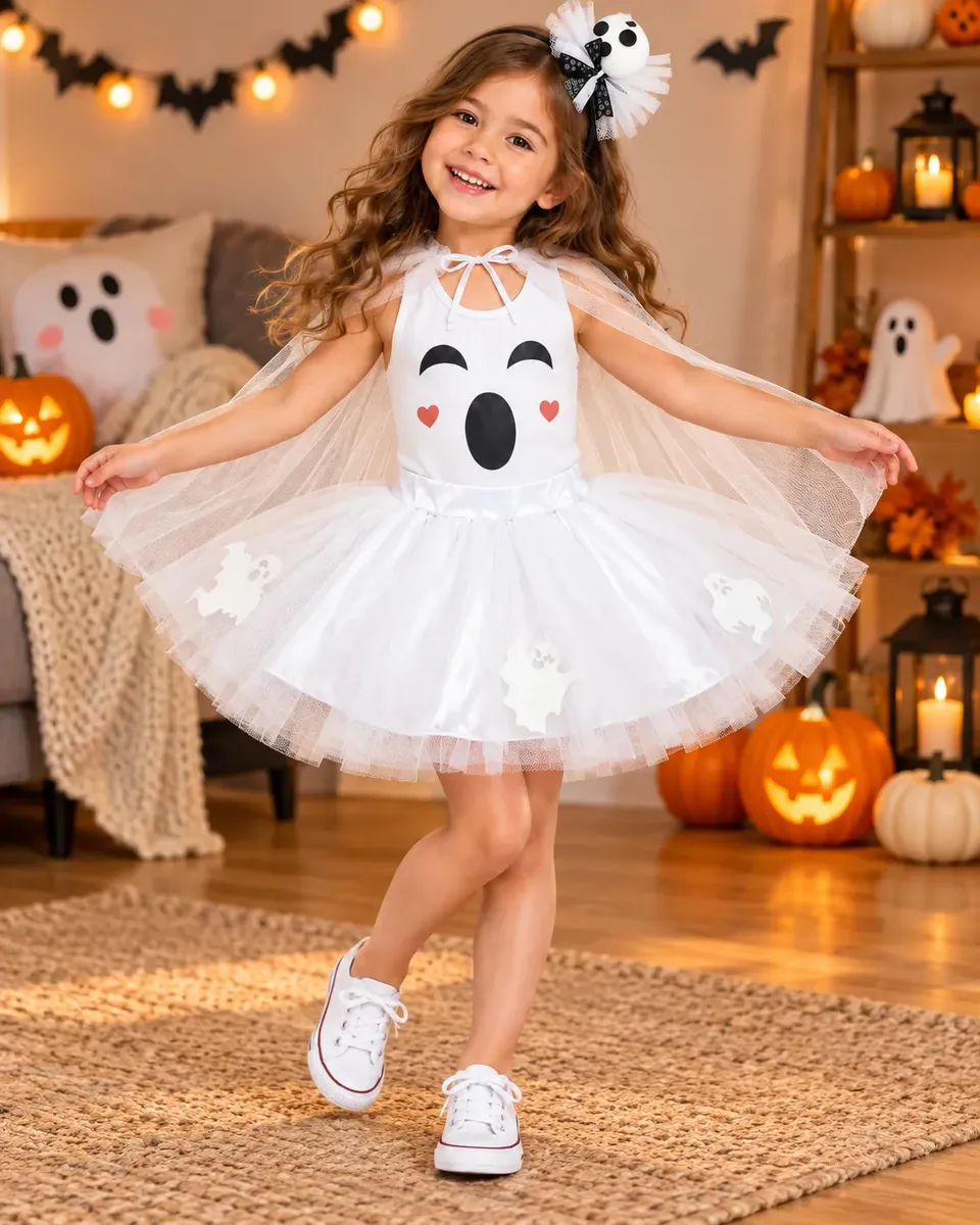 Fantasia Infantil Fantasminha Halloween Menina. Modelagem leve e confortável