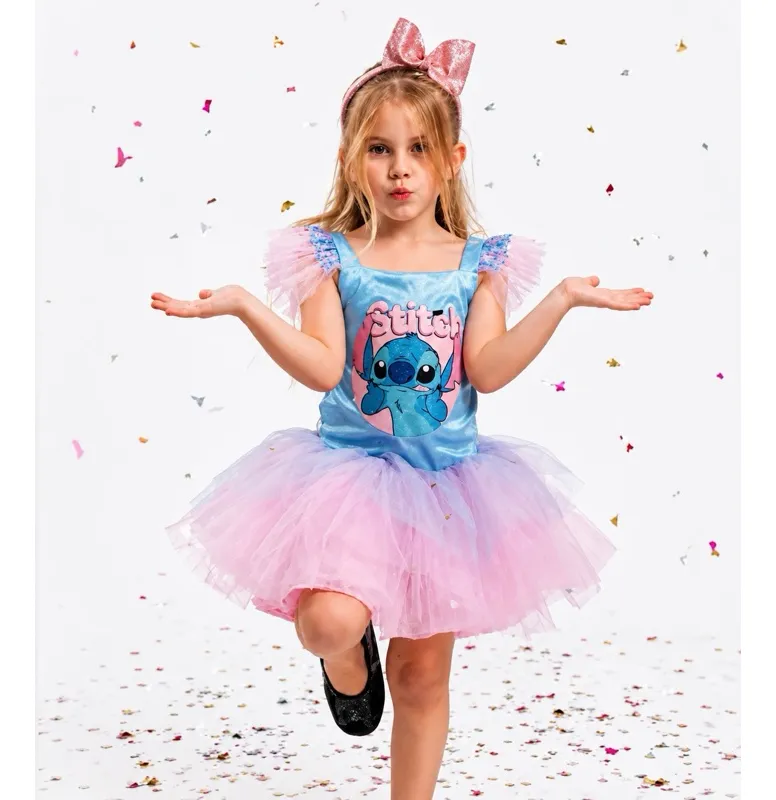 Fantasia Stitch Infantil Luxo Menina Personagem Azul Festa