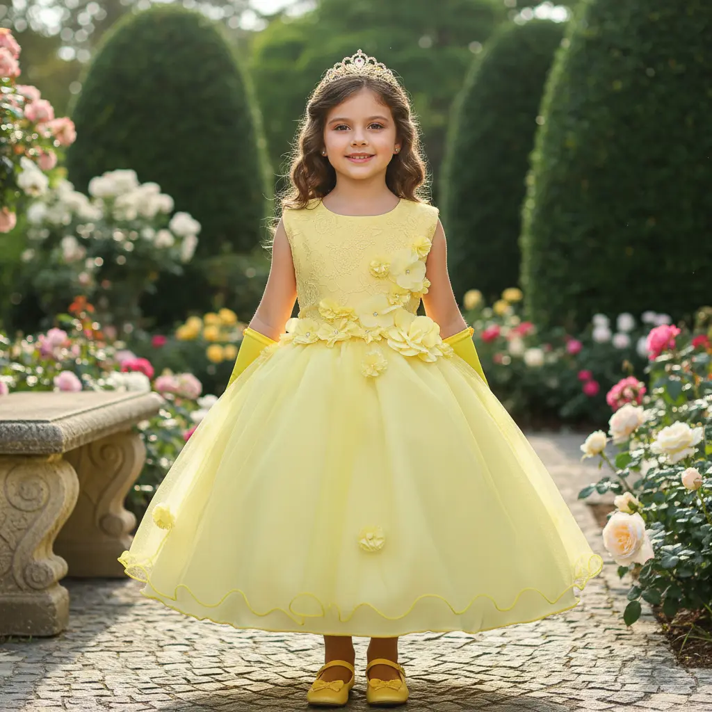 Vestido Fantasia Infantil Bela E A Fera 2 Ao 16 Coroa Luvas