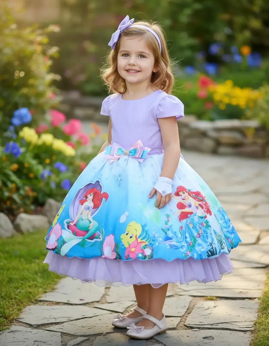Fantasia Ariel A Pequena Sereia Fundo Mar Vestido Infantil