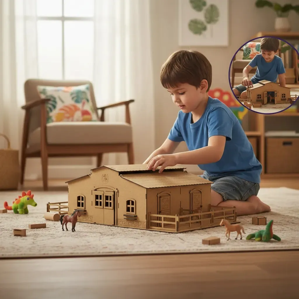 Mini Estábulo Brinquedo Fazendinha Mdf Cru Cor Mdf Cru- Sem Pintura