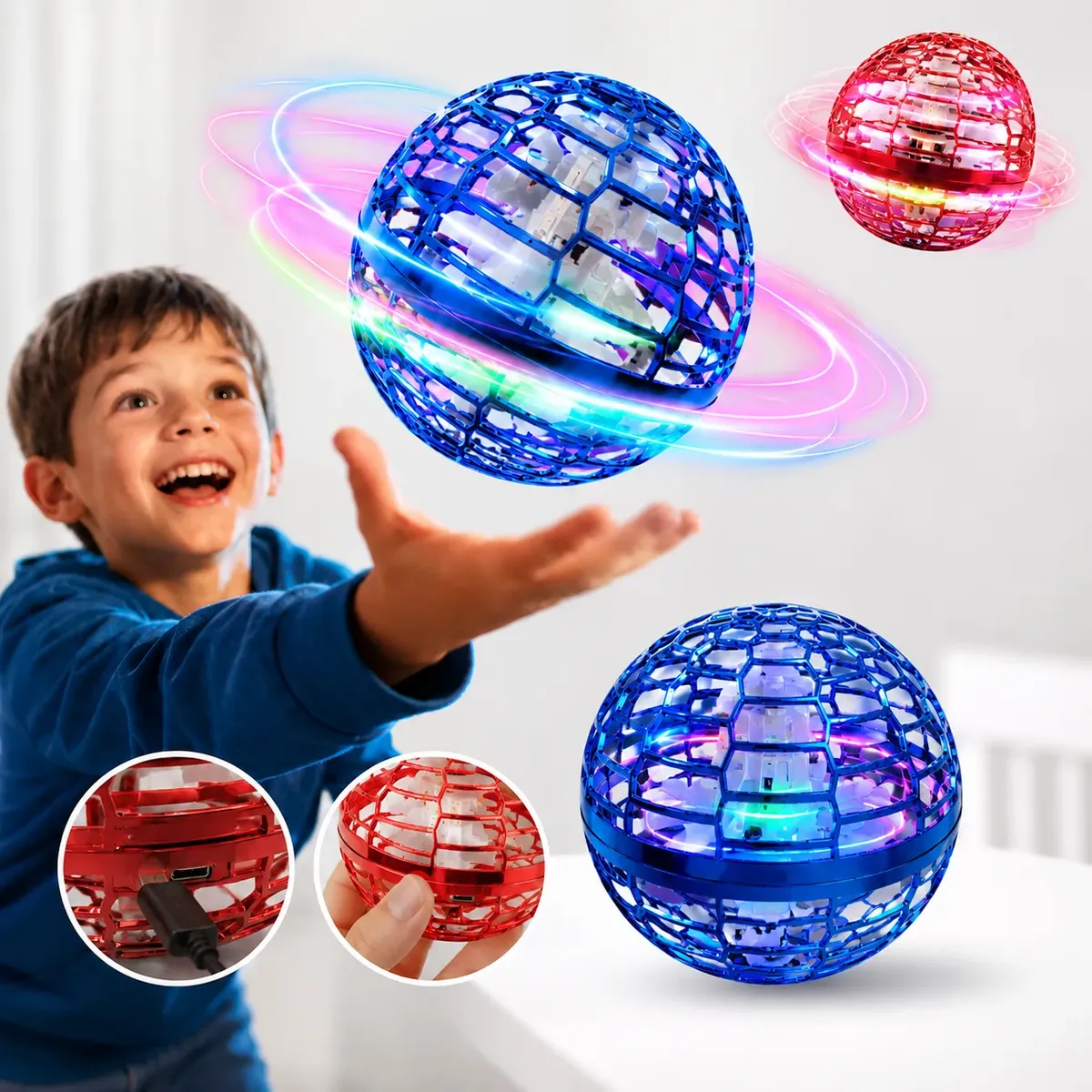 Bola Drone Voadora Hand Spinner Com Controle E Luz Led