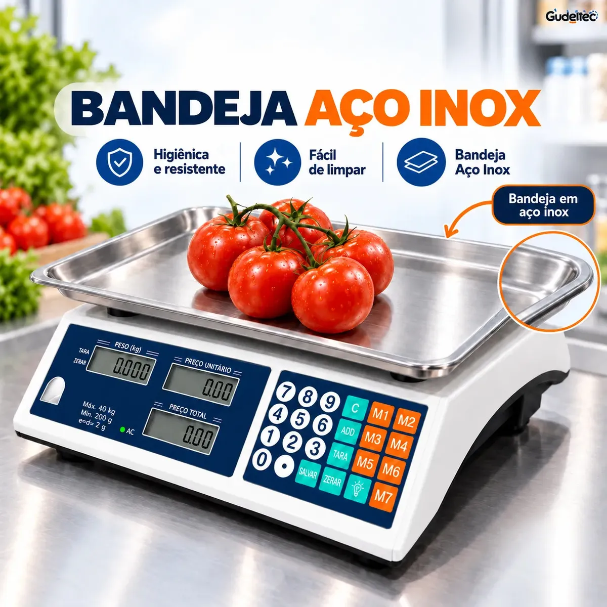 Balança Digital Eletrônica Comercial Gudeltec 40kg Precisão Mercado Preto Varejão Comercio Loja Feira Comerciante 110/220v