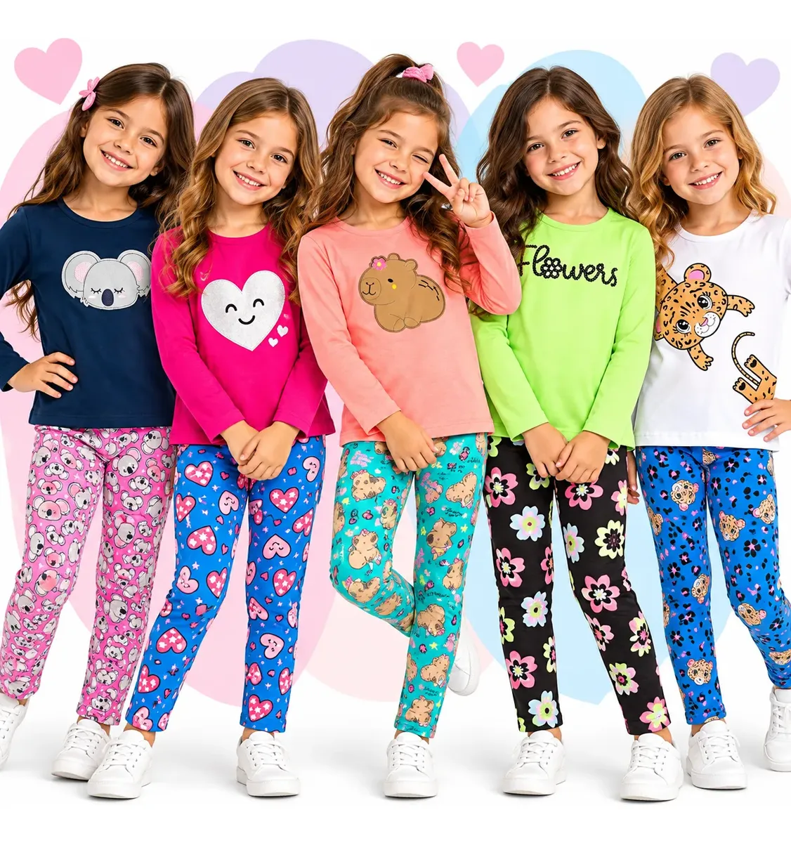 Kit 10 Peça Roupa Infantil Menina Inverno 5 Blusa 5 Calça